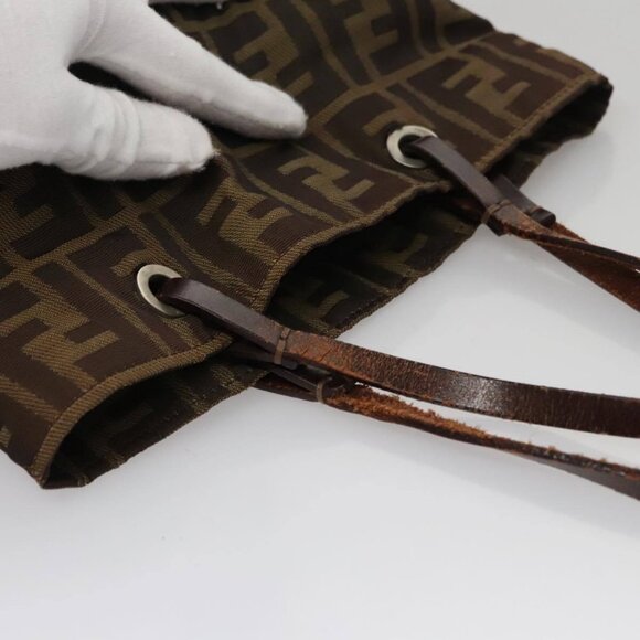 FENDI Zucca Canvas Hand Bag Brown Black Auth - Picture 6 of 16